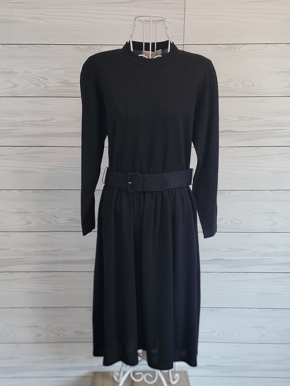 Outlander Vintage 80s Black Belted Long Sleeve Wool Knit Dress - Women Size PS